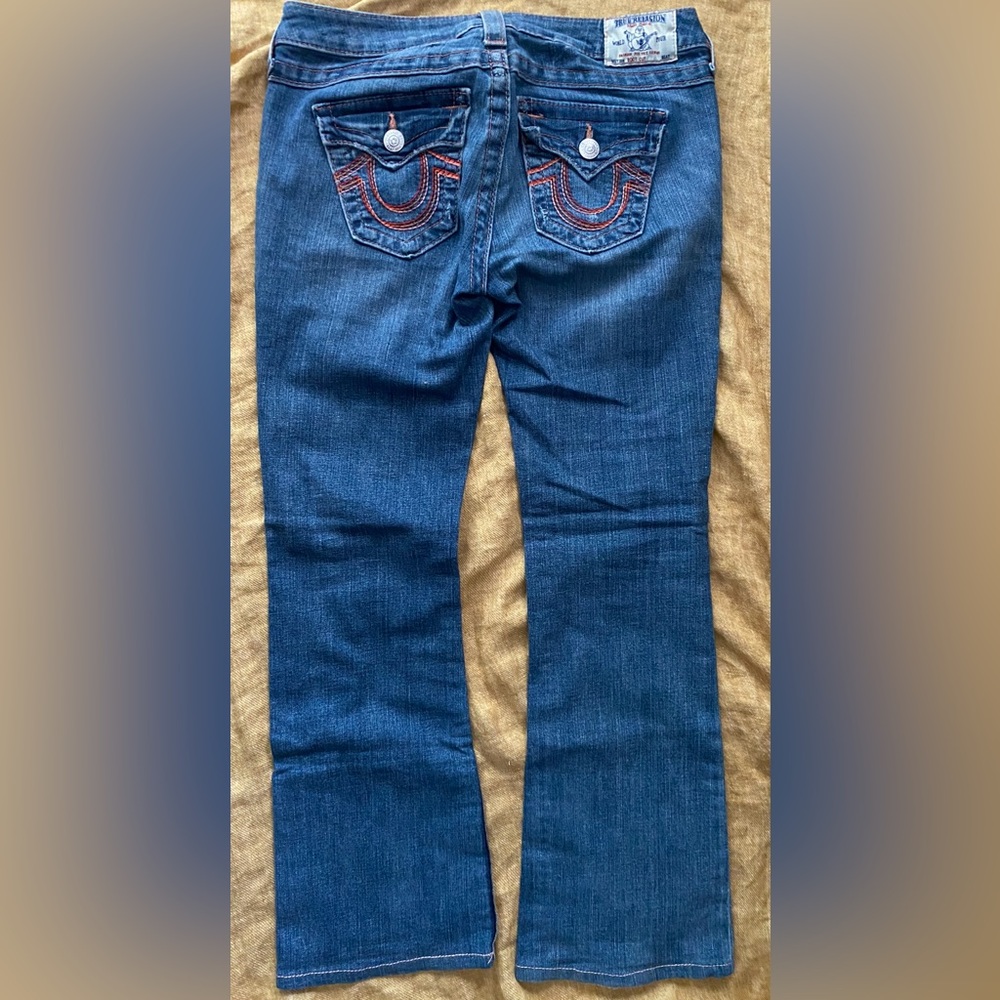 Blue denim mid rise flap